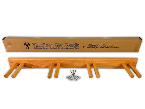 Timber Ski Wall Rack Four Pairs Vertical Ski Storage In Natural Wood For Home Or Garage Mount System Built To Last