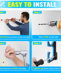 Steps to install Garage Wall Or Ceiling Mounted Fishing Rod Holder With Soft TPU Protective Pad, showing drilling and screwing process.
