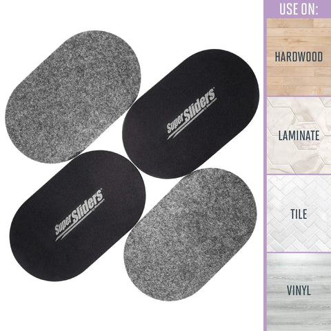 XL Oval Felt Furniture Sliders For Hard Surfaces Set Of 4 Reusable Anti Slip Moving Pads in gray for floors