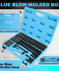 50 Piece 3/8 Inch Drive Socket Set With Both SAE And Metric, 6 Point Deep And Shallow, in blue blow-molded case, open view