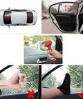 2-pack SINSEN car safety hammer set: red 2-in-1 window breaker and seat belt cutter; shown in car interior and breaking a window