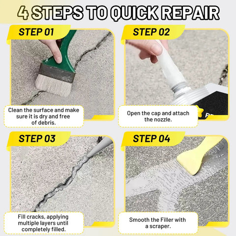 Step-by-step guide using High Elasticity Self Leveling Concrete Crack Filler For Driveways, Walkways And Patios, Waterproof Slab Repair Sealant, Flexible Cement Crack Repair For Indoor And Outdoor Surfaces In Grey, 1.5 Lb.