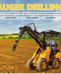Badass Heavy Duty Telehandler Forklift With 4WD Drive System For High Reach Telescopic Lifting Over Rough Terrain At Construction Jobsites For Contractors operating an auger in a field.