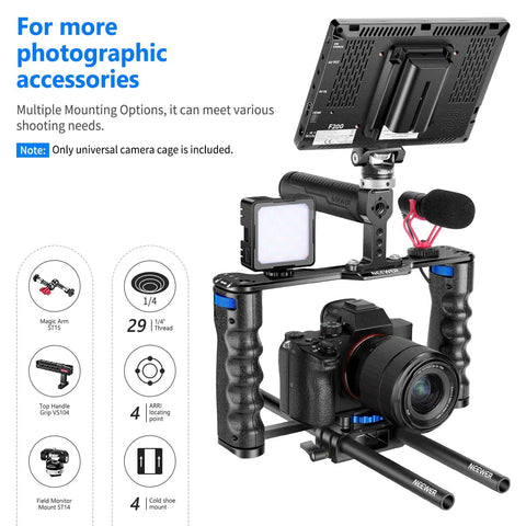 Aluminum Camera Cage Filmmaking Rig With Top Handle And Dual Grips Arca Type Base Universal Compatibility With Sony A7S III A7 IV