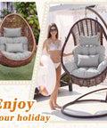 Hanging Egg Chair Cushion Set With Headrest Pillow, Waterproof Replacement Pad For Indoor Outdoor Patio Porch Swing Hammock, 28x39x6 Inch Seat Cushion And 16x9 Inch Headrest, Elastic Straps, Gray