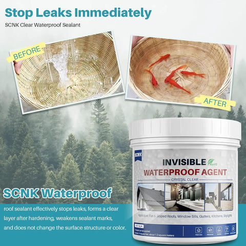 High Performance Clear Waterproof Sealant And Hassle Free Leak Stopping Coating For Home And Shed Repairs 35 Oz in bucket, before and after leak test.