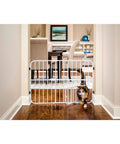 Tuffy Metal Expandable Pet Gate With Small Pet Door, 24 Inch Tall, Expands From 22 To 38 Inches, Pressure Mount, cat using pet door