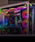 Custom PC with 2 Inch PET Expandable Braid Sleeving For Cables And Wires, colorful LED fans, showcasing cable management.
