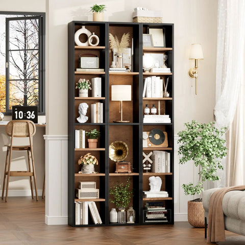 Heavy Duty Eight Tier Narrow Bookshelf With Adjustable Wooden Shelves Sleek Media Tower Rack For DVD And CD Storage Top Shelf Particleboard Design Sweet Space Saving Storage For Living Room