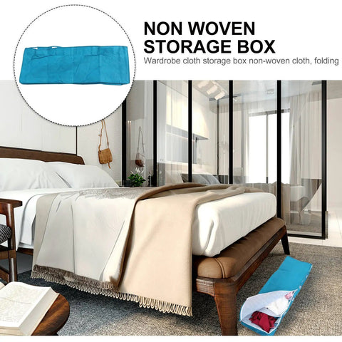 No Fuss Heavy Duty Folding Clothes Storage Bin With Sturdy Handles And Smart Compartments For Bed Sheets Blankets And Closets; folding blue non-woven storage box under bed.