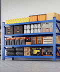Tough As Nails Four Tier Garage Shelving Unit Built Tough To Handle Up To Five Thousand Pounds Flexibly Adjustable Heavy Duty Storage Rack filled with various tools and containers.