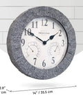 All In One Outdoor Clock With Thermometer And Hygrometer Weather Station For Patio And Garden, 14 Inch Diameter In Gray Sandstone Finish