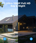 Split view of house showing day and night with Wireless Home Security Camera System With 8 PTZ Outdoor Cameras And 16CH NVR.