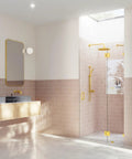 Frameless Shower Door Hinge With Enduroshield Glass Coating In Polished Brass, 78 By 43.25 Inches, Heavy-Duty Pivot Hardware For Glass Enclosures, Smooth Operation, Rust-Resistant Finish in gold glass shower