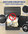Through The Door Locking Mail Drop Box For Mail And Keys Heavy Duty Steel Lockbox With rear access, anti-fishing design, black