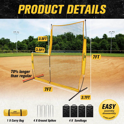 7 By 7 Feet Baseball Pitching Screen With Upgrade Frame For Righties And Lefties Tear Resistant Net With accessories shown.
