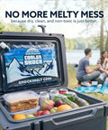 Giant Reusable Ice Packs For Large Coolers, 14X10 Inch Leakproof Freezer Blocks in a cooler with food and drinks.