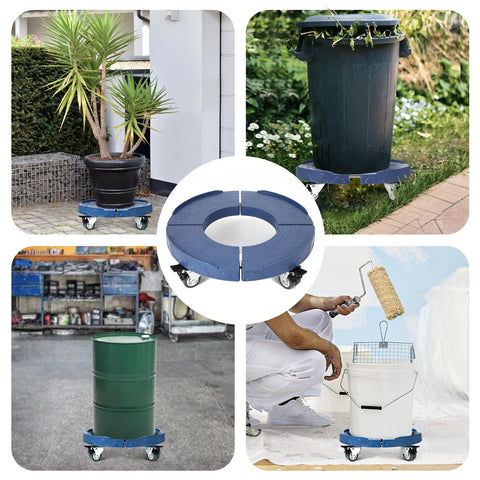 Round Trash Can Dolly With Wheels, Heavy Duty 440 Lb Capacity, Adjustable 15 To 19 Inch Diameter, Four Locking Swivel Wheels, Blue