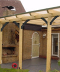 Set Of Eight Tough As Nails 45 Degree Angle Support Brackets For Wood Post And Beam Builds Welded Carbon Steel With Outdoor Ready Finish Hangs Steady On Decks Gazebos And Cabin Frames showcased on a timber frame structure.