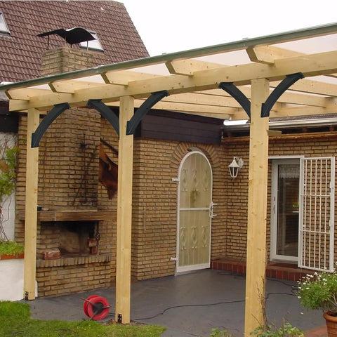 Set Of Eight Tough As Nails 45 Degree Angle Support Brackets For Wood Post And Beam Builds Welded Carbon Steel With Outdoor Ready Finish Hangs Steady On Decks Gazebos And Cabin Frames showcased on a timber frame structure.