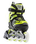 Kids Adjustable Inline Skates With Light Up Wheels Four Size Range For Growing Feet Cushioned Support Black Green Fitness Style