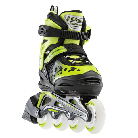 Kids Adjustable Inline Skates With Light Up Wheels Four Size Range For Growing Feet Cushioned Support Black Green Fitness Style