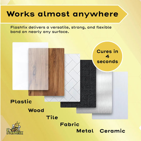 UV Liquid Plastic Welding Kit For Rapid Bonding With Plastic, Metal, And Ceramic Surfaces showing various bonded materials