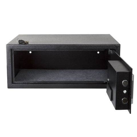 Digital Safe With LED Keypad And Two Manual Override Keys Keeps Your Cash Jewelry And Passports Locked Down At Home Office Or On The Go While Traveling, Rugged Build For Everyday Security And Easy Master And Guest Codes.