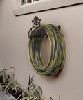 Brown Heavy Duty Cast Iron Outdoor Garden Hose Hanger With Wall Mount Water Hose Holder Reel Vintage Scrollwork Design