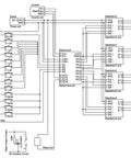 Wiring diagram for Nema 23 CNC stepper motor kit with connections for step motors, controller card, and power supply.