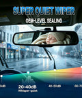 Inside view of car with rainy windshield showing Straight Up Tough 26 And 16 Inch Windshield Wiper Blades with Heavy Metal Frame