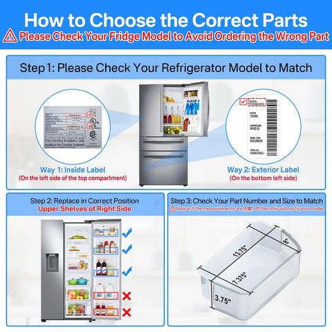 Guide for installing Right Side Fridge Door Shelf Bin Replacement For Fridge Door Fits RF263BEAESR RF261BEAESR RF260BEAESR and DA97-12650A