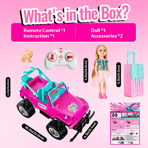 Kid Friendly Remote Control Car With Doll Seat Fits Two 5.5 Inch Dolls 2.4GHz RC Toy For Girls Easy Peasy Operation Pink Ride