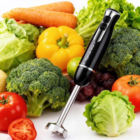 Badass 700W Immersion Hand Blender With 20 Precise Speed Options For Buttery Smooth Purees And Rapid Ingredient Prep In Any Home Kitchen Total Game Changer Black Finish among fresh vegetables.