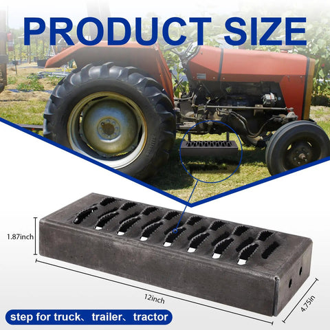 Beefy Tire Mounted Tractor Step With Non Slip Grip For Farm Rig, Trailer And Pickup Work Truck, Heavy Duty Steel Platform 12 X 4.75 Inch