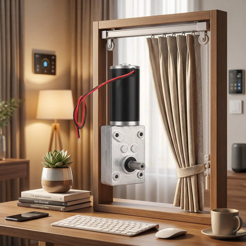 12V DC Gear Motor With 8mm Shaft 200RPM Reversible Geared Motor for curtains in home setting