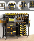 Heavy Duty 6 Tier Power Tool Organizer Cart With Built In Charging Station, Rolling Garage Tool Cart With 6 Wheels, 8 Hooks, Adjustable Shelves, Holds 700 Lbs Capacity.