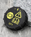 Brake Fluid Reservoir Cap and Anti Spill Cover for Ford Focus, Mondeo, C-Max, and S-Max, OE 1831528 BV612162AB, showing top view