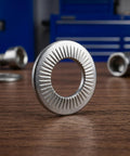 40 Pcs Belleville Washers M6 Stainless Steel Conical Spring Washers With Knurled Serrated Anti Slip Design For Heavy Duty Automotive And Industrial Use, front view