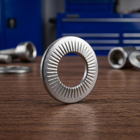 40 Pcs Belleville Washers M6 Stainless Steel Conical Spring Washers With Knurled Serrated Anti Slip Design For Heavy Duty Automotive And Industrial Use, front view