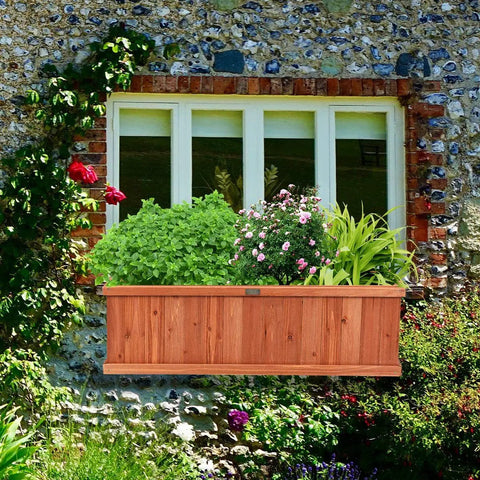 Raised Garden Bed Planter Box Window Mounted For Windowsill And Backyard Wooden Planting Box For Flowers And Veggies Durable Fir Wood With Drainage Holes Large 40 By 13 By 12 Inches