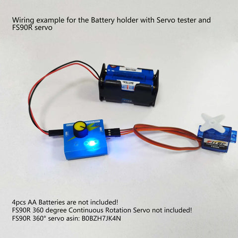 4 Cell AA Battery Holder Case With JR Connector 2P Black Red Wire For RC Models shown with Servo Tester