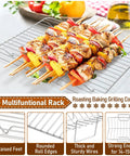 Heavy Duty Stainless Steel Roasting Pan Set With Rack For Turkey And Chicken, multifunctional cooling rack with skewers