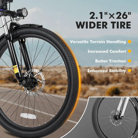 Close-up of 26-inch tire on Get Up And Go City Commuter Electric Bike For Adults With 65 Mile Range 1200 Watt Peak Motor