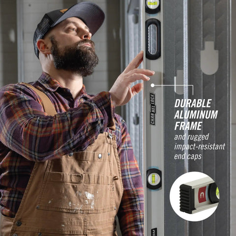 Rock Solid 48 Inch Magnetic Aluminum I Beam Level With Three Precision Vials And Strong Magnetic Strip Built Tough For Daily Pro Grind Tasks And Flawless Construction Accuracy