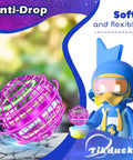Flying Orb Ball Hand Controlled Drone For Kids Outdoors With Gyro AI Tech Spinner Boomerang Globe Toy next to colorful cartoon figure