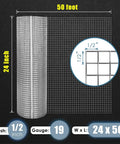 Heavy Duty Hardware Cloth Half Inch Wire Mesh Fencing Twenty Four Inch By One Hundred Foot Nineteen Gauge Hot Dip Galvanized