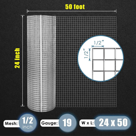 Heavy Duty Hardware Cloth Half Inch Wire Mesh Fencing Twenty Four Inch By One Hundred Foot Nineteen Gauge Hot Dip Galvanized