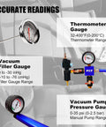 Boss Level 33 Piece Coolant Pressure Tester Kit And Vacuum Refill Tool gauges showing accurate readings of temperature and vacuum pressure.