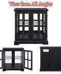 30 Inch Glass Curio Display Cabinet With LED Lighting Modern Two Lattice Doors Tableware Display Sideboard with full view angles